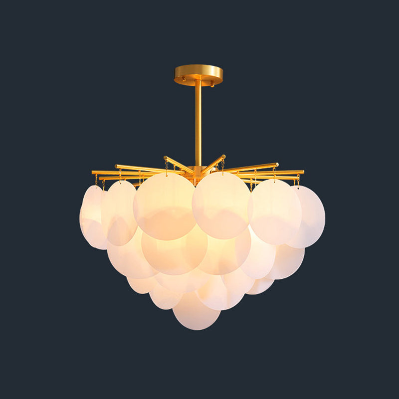 Tiered Discs Suspension Lighting Modern Dining Room Ceiling Chandelier in Brass-White