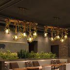 Island Pendant Light Industrial Style Linear Wood Hanging Chandelier Beige with Cage Shade