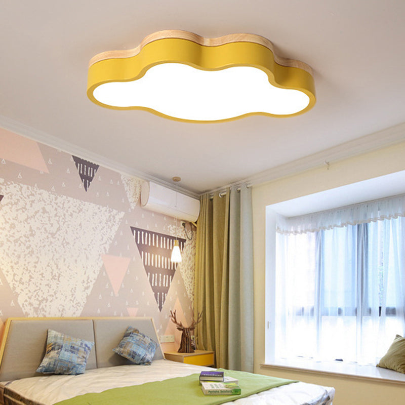 Acrylic Cloud Flush Ceiling Light Fixture Nordic LED Flush Mount Lighting with Metal Shade and Wood Canopy