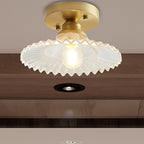 1 Light Flared Semi Flush Light Industrial Clear/Green Ribbed Glass Ceiling Mount for Living Room