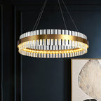 Circular Chandelier Light Postmodern Crystal Rod Gold LED Hanging Ceiling Light, 16"/19.5"/23.5" Wide