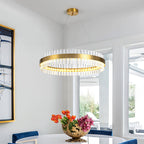 Circular Chandelier Light Postmodern Crystal Rod Gold LED Hanging Ceiling Light, 16"/19.5"/23.5" Wide