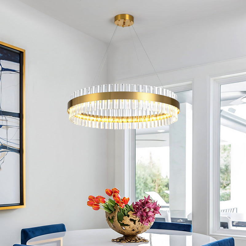 Circular Chandelier Light Postmodern Crystal Rod Gold LED Hanging Ceiling Light, 16"/19.5"/23.5" Wide