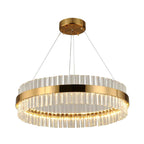 Circular Chandelier Light Postmodern Crystal Rod Gold LED Hanging Ceiling Light, 16"/19.5"/23.5" Wide