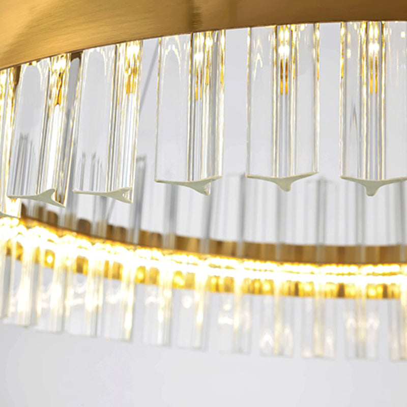 Circular Chandelier Light Postmodern Crystal Rod Gold LED Hanging Ceiling Light, 16"/19.5"/23.5" Wide