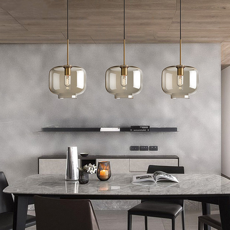 Cognac Glass Pendant Light Modern Minimalist 1-Light Pendant Lighting For Dining Room Table
