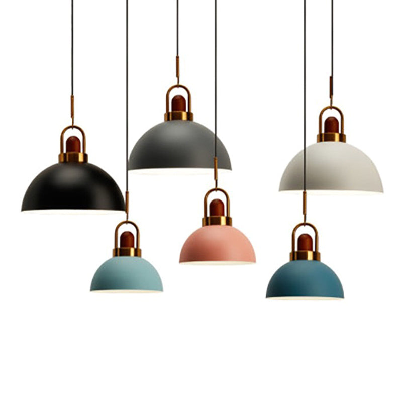 1-Light Bowl Pendant Lamp Nordic Macarons Style Metal Restaurant Hanging Lamp