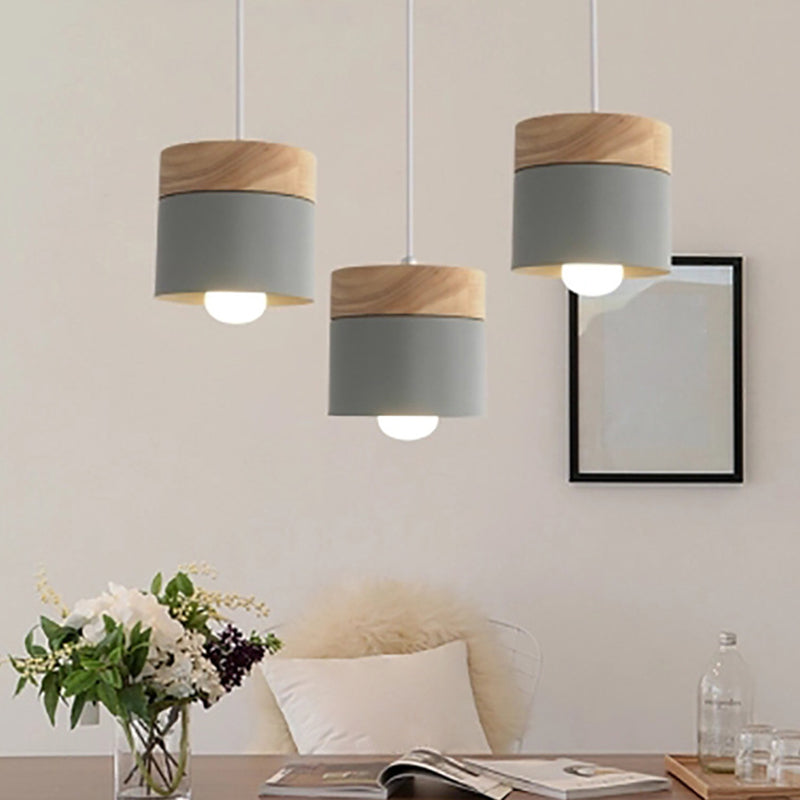 Modern Minimalist Wooden Top Pendant Light Metal Macarons 1-Light Pendant Lighting