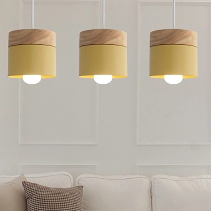 Modern Minimalist Wooden Top Pendant Light Metal Macarons 1-Light Pendant Lighting
