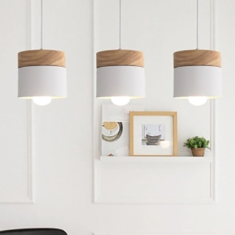 Modern Minimalist Wooden Top Pendant Light Metal Macarons 1-Light Pendant Lighting