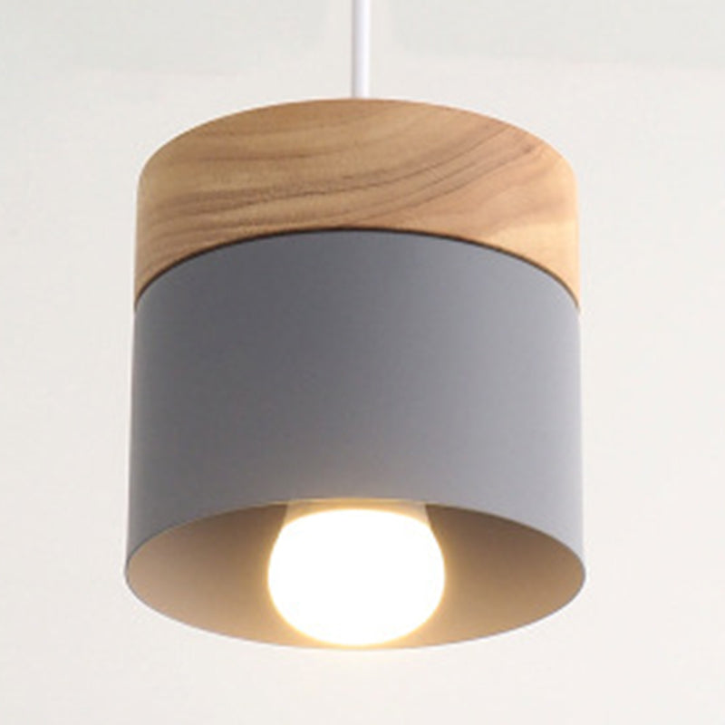 Modern Minimalist Wooden Top Pendant Light Metal Macarons 1-Light Pendant Lighting