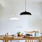 Dome Dining Room Drop Pendant Modern Style Metal 1 Light Hanging Ceiling Light with Wooden Top
