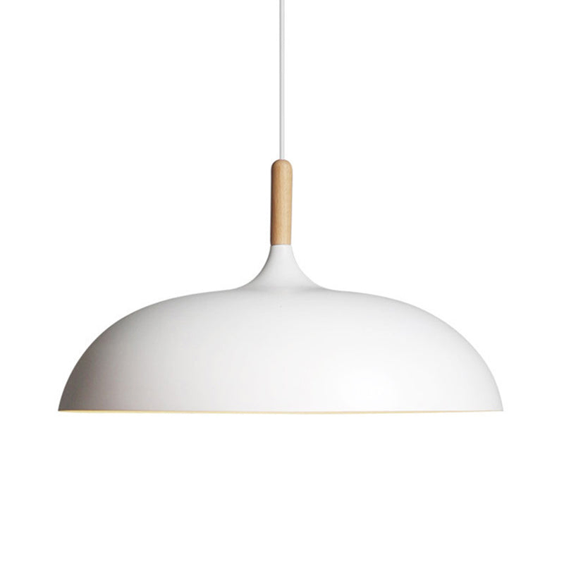 Dome Dining Room Drop Pendant Modern Style Metal 1 Light Hanging Ceiling Light with Wooden Top