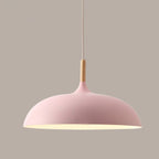 Dome Dining Room Drop Pendant Modern Style Metal 1 Light Hanging Ceiling Light with Wooden Top