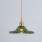 Vintage Industrial Scalloped Edge Pendant Light 1 Light Glass Hanging Light for Living Room