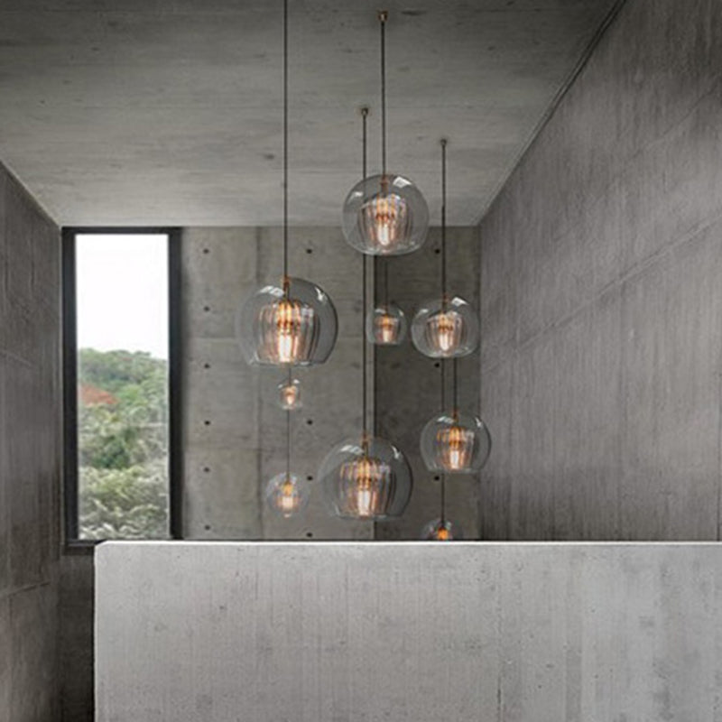 1 Light Globe Pendant Lamp Modern Clear Double Glass Hanging Lamp for Living Room