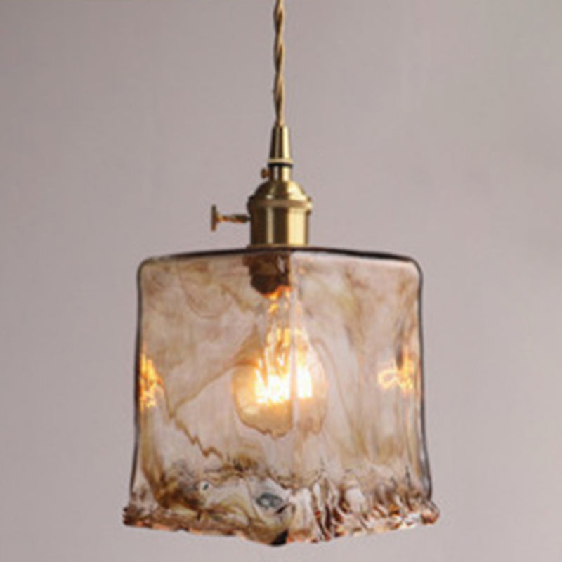 Vintage 1 Light Pendant Lamp Amber Alabaster Glass Pendant Lighting for Living Room