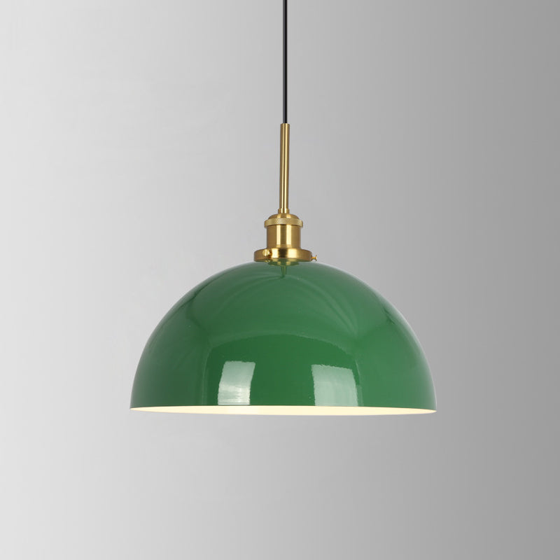 Enamel Green Shaded Suspension Lamp Retro Metal 1-Light Cafe Hanging Light Fixture