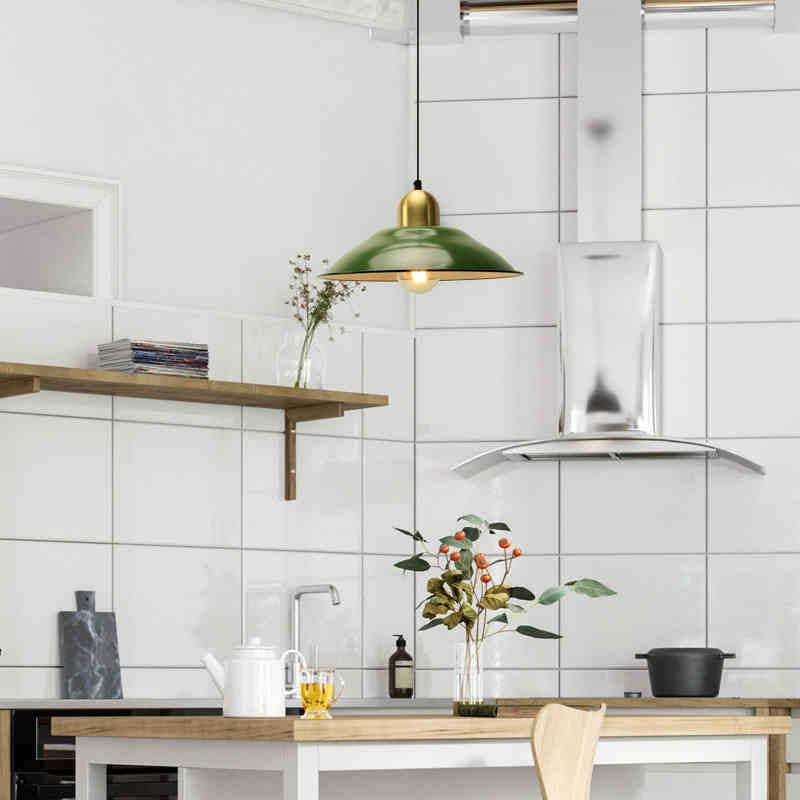 Enamel Green Shaded Suspension Lamp Retro Metal 1-Light Cafe Hanging Light Fixture