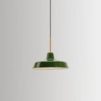 Enamel Green Shaded Suspension Lamp Retro Metal 1-Light Cafe Hanging Light Fixture