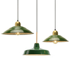 Enamel Green Shaded Suspension Lamp Retro Metal 1-Light Cafe Hanging Light Fixture