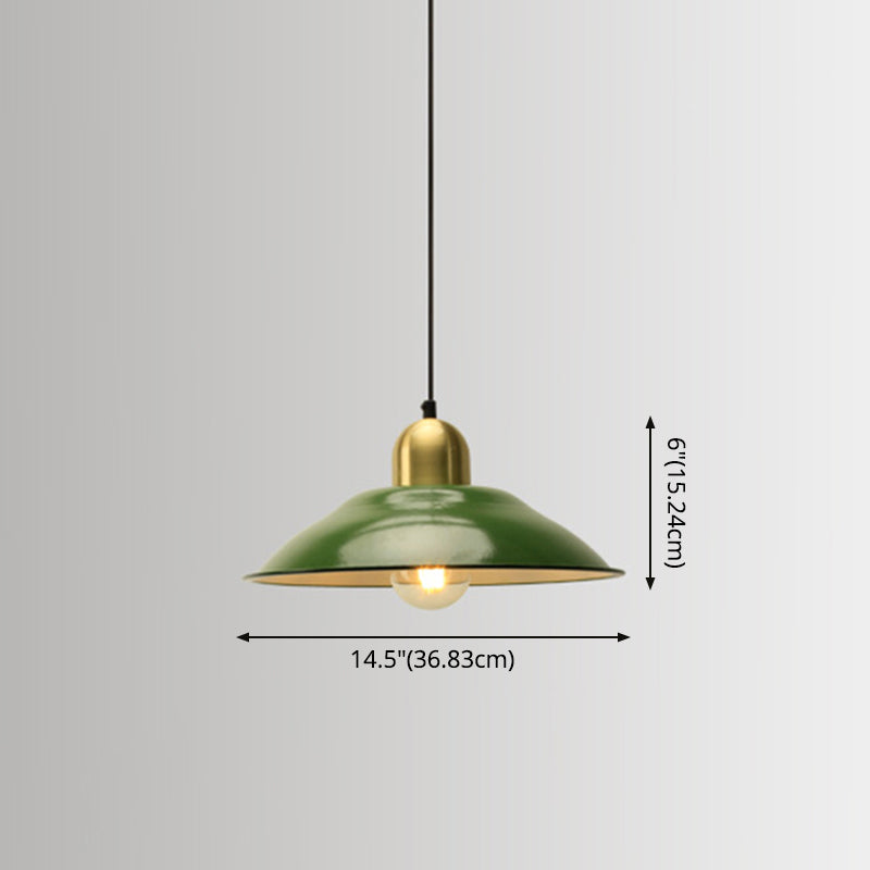 Enamel Green Shaded Suspension Lamp Retro Metal 1-Light Cafe Hanging Light Fixture