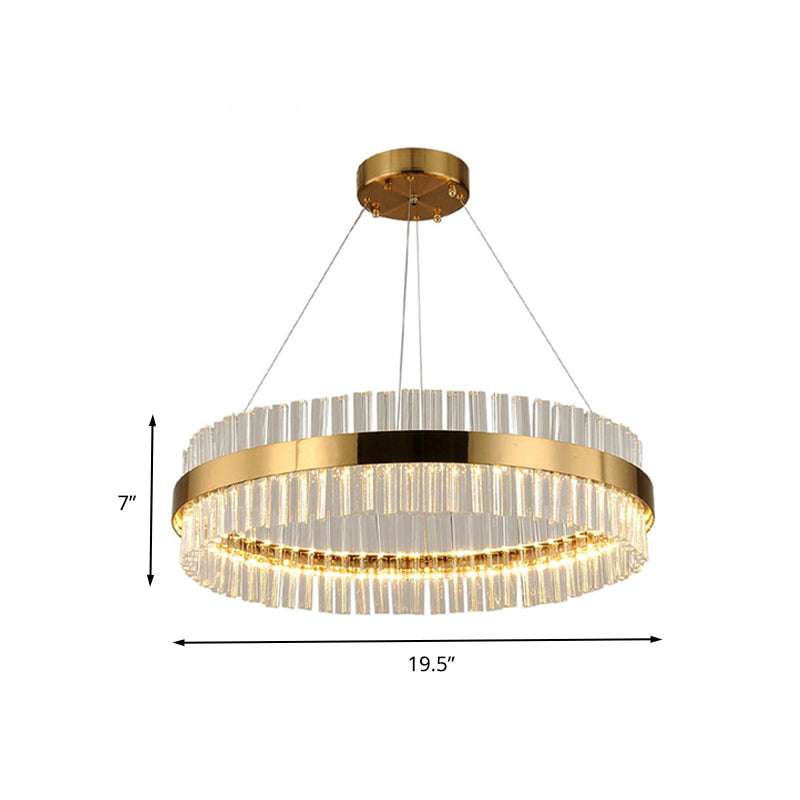 Circular Chandelier Light Postmodern Crystal Rod Gold LED Hanging Ceiling Light, 16"/19.5"/23.5" Wide