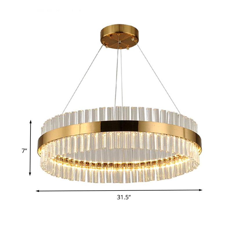 Circular Chandelier Light Postmodern Crystal Rod Gold LED Hanging Ceiling Light, 16"/19.5"/23.5" Wide