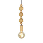 Spherical Bead Wood Hanging Lamp Lodge Style 1 Light Bedside Pendant Lighting with Bare Bulb, 12.5"/14" Height