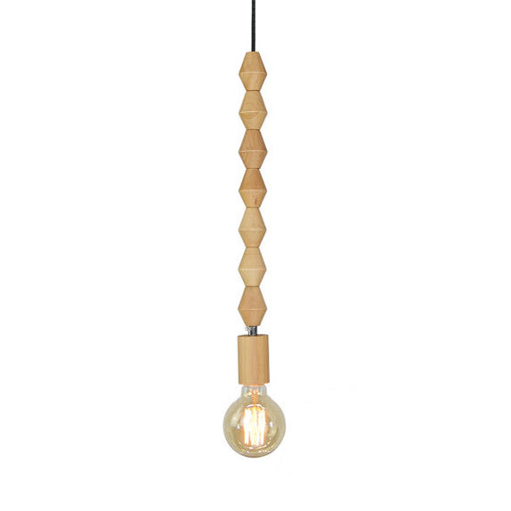 Spherical Bead Wood Hanging Lamp Lodge Style 1 Light Bedside Pendant Lighting with Bare Bulb, 12.5"/14" Height