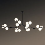 Tree Branch Suspension Light Minimalistic Metal Dining Room Chandelier with Ball White Glass Shade