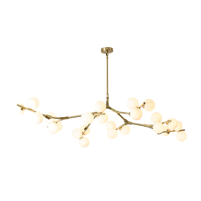 Tree Branch Suspension Light Minimalistic Metal Dining Room Chandelier with Ball White Glass Shade