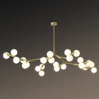 Tree Branch Suspension Light Minimalistic Metal Dining Room Chandelier with Ball White Glass Shade