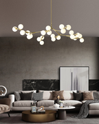 Tree Branch Suspension Light Minimalistic Metal Dining Room Chandelier with Ball White Glass Shade