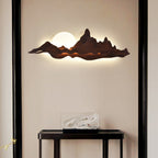Chinese Style Wooden Wall Lighting Ideas Mountain and Moon Shape Sconce Light Fixture for Living Room