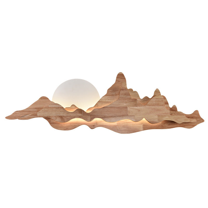 Chinese Style Wooden Wall Lighting Ideas Mountain and Moon Shape Sconce Light Fixture for Living Room