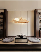 Chinese Style Wooden Wall Lighting Ideas Mountain and Moon Shape Sconce Light Fixture for Living Room