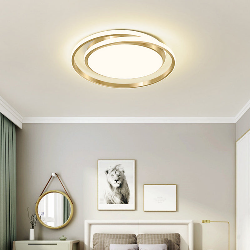 Simple Style Round Ceiling Lamp Acrylic LED Bedroom Flush Mount Light Fixture in Brushed Gold