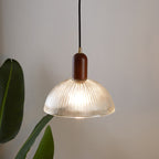 1 Light Bowl Hanging Light Fixtures Vintage Ribbed Glass Ceiling Light for Restaurant