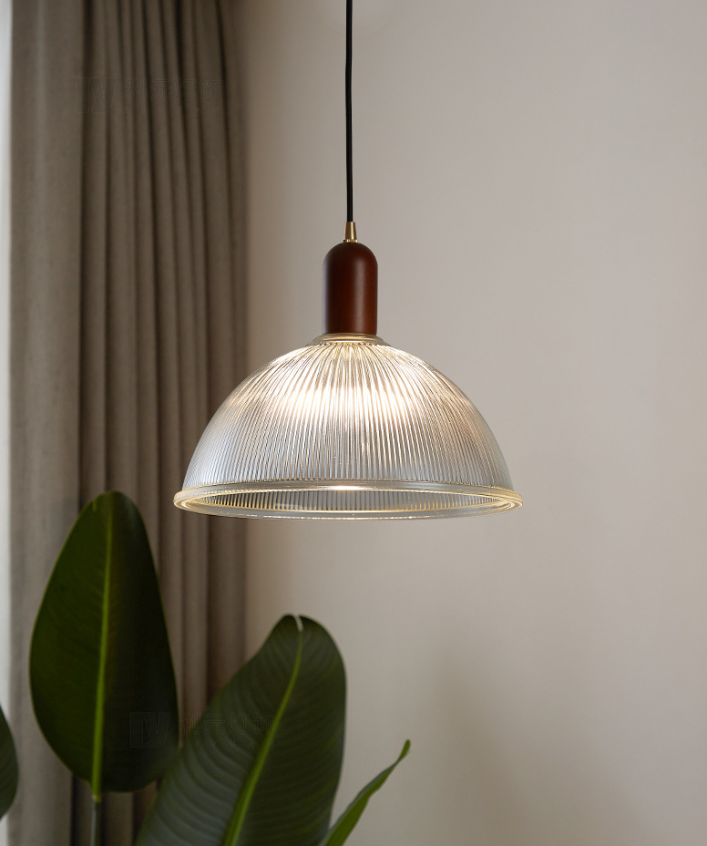 1 Light Bowl Hanging Light Fixtures Vintage Ribbed Glass Ceiling Light for Restaurant