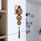 Brass/Chrome Finish Sphere Sconce Light Chinese Style 1 Bulb Clear/Amber/Light Blue Glass Wall Mount Lamp with Tassel Knot