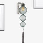 Brass/Chrome Finish Sphere Sconce Light Chinese Style 1 Bulb Clear/Amber/Light Blue Glass Wall Mount Lamp with Tassel Knot