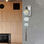 Brass/Chrome Finish Sphere Sconce Light Chinese Style 1 Bulb Clear/Amber/Light Blue Glass Wall Mount Lamp with Tassel Knot