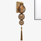 Brass/Chrome Finish Sphere Sconce Light Chinese Style 1 Bulb Clear/Amber/Light Blue Glass Wall Mount Lamp with Tassel Knot