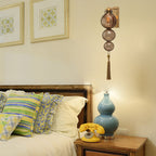 Brass/Chrome Finish Sphere Sconce Light Chinese Style 1 Bulb Clear/Amber/Light Blue Glass Wall Mount Lamp with Tassel Knot