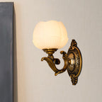 Lotus Shade Indoor Sconce Light Fixture Vintage White Glass and Metal 1 Light Brass Finish Wall Lamp