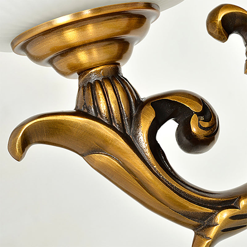Lotus Shade Indoor Sconce Light Fixture Vintage White Glass and Metal 1 Light Brass Finish Wall Lamp