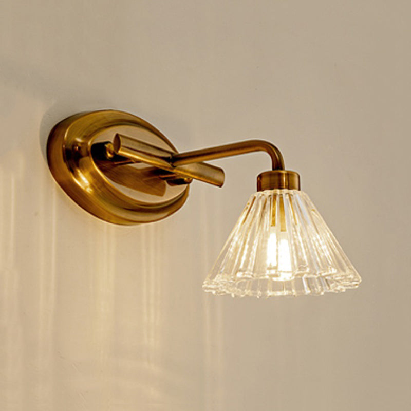 1/2/3-Bulb Cone Vanity Light Fixture Traditional Brass Metal LED Wall Sconce Lighting for Bathroom