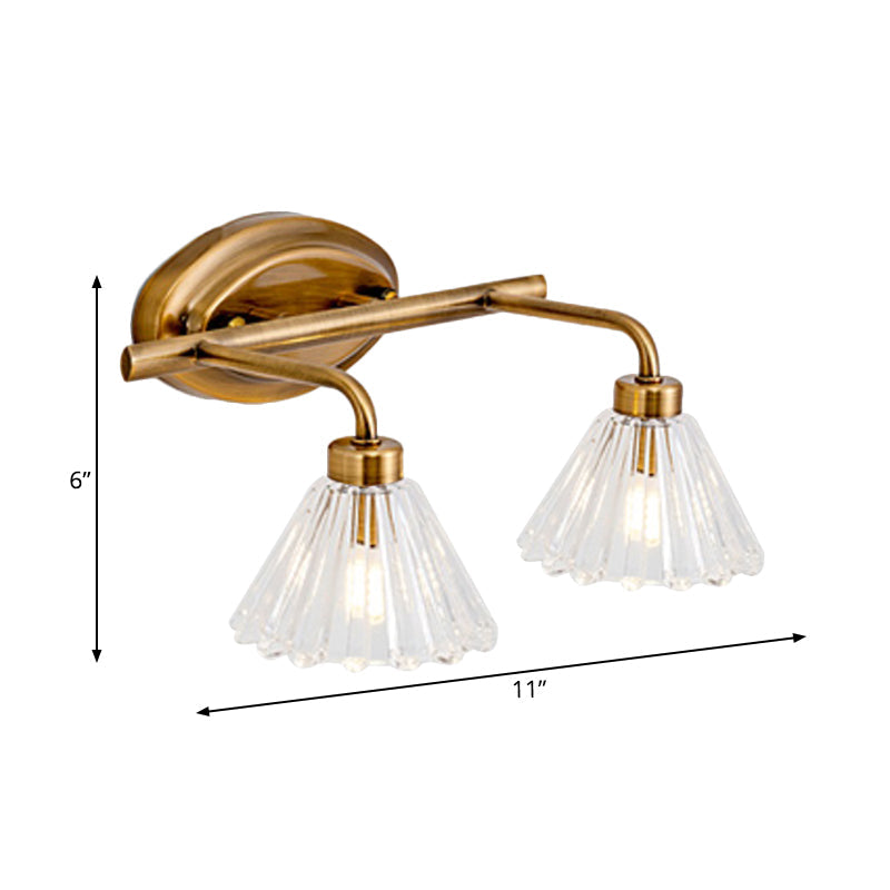 1/2/3-Bulb Cone Vanity Light Fixture Traditional Brass Metal LED Wall Sconce Lighting for Bathroom