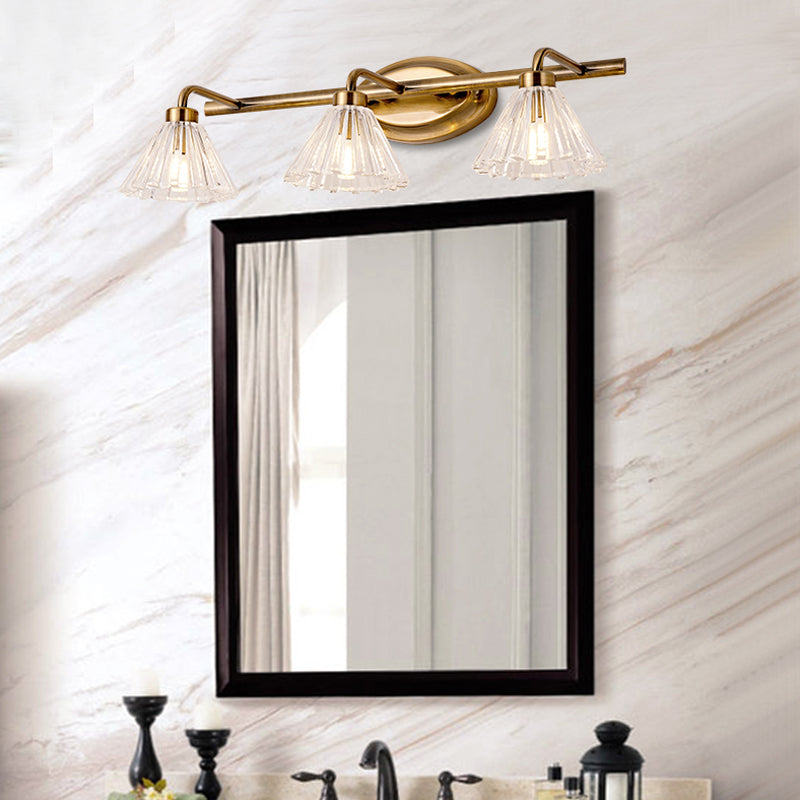 1/2/3-Bulb Cone Vanity Light Fixture Traditional Brass Metal LED Wall Sconce Lighting for Bathroom